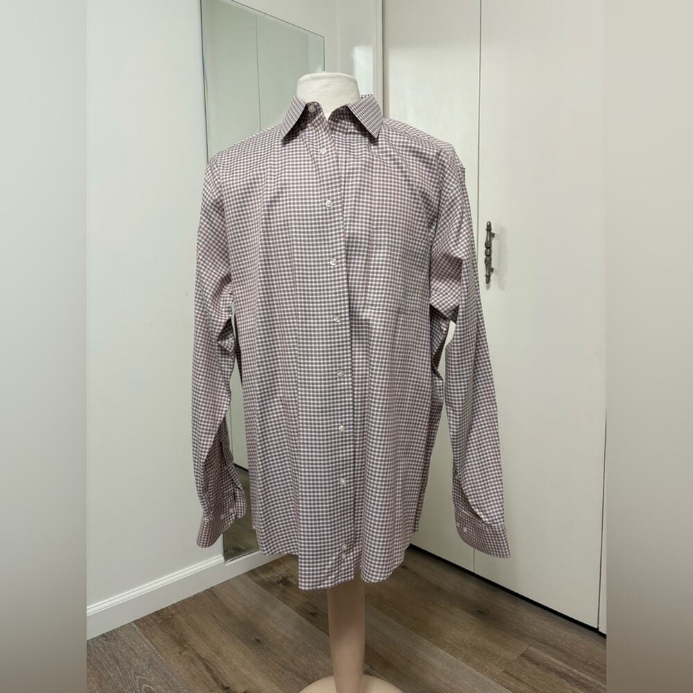 Hathaway Platinum Mens XXL Tailored Fit Brown Gingham Button Down Shirt Cotton